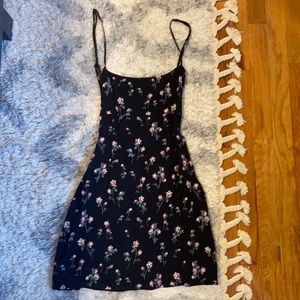 Black floral open back mini dress